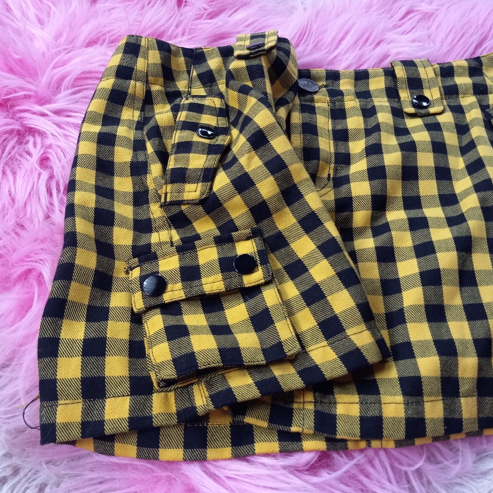 Clueless vibe Y2k Abbey Dawn by Avril Lavigne yellow & black plaid mini skirt! - Picture 3 of 6